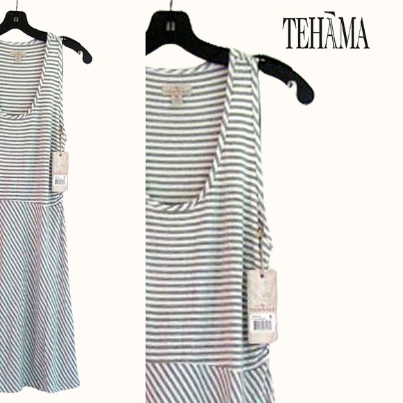 TEHAMA NEW Contrast Pinstripe Scoop Neck Racerback Fit&Flare Activewear Dress M - Picture 4 of 12